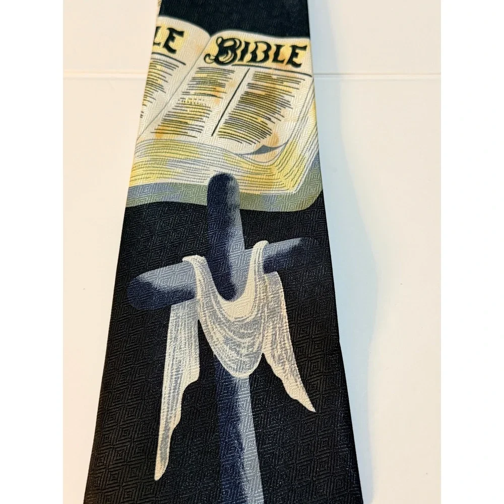 Renaissance Necktie Black Bible Cross Religious Graphic Church‎ Tie